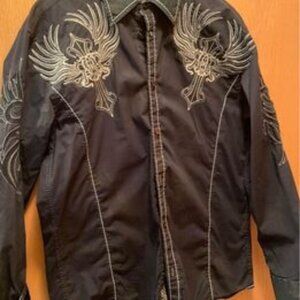 Men's Roar Long Sleeve Black and Off-White Shirt Large